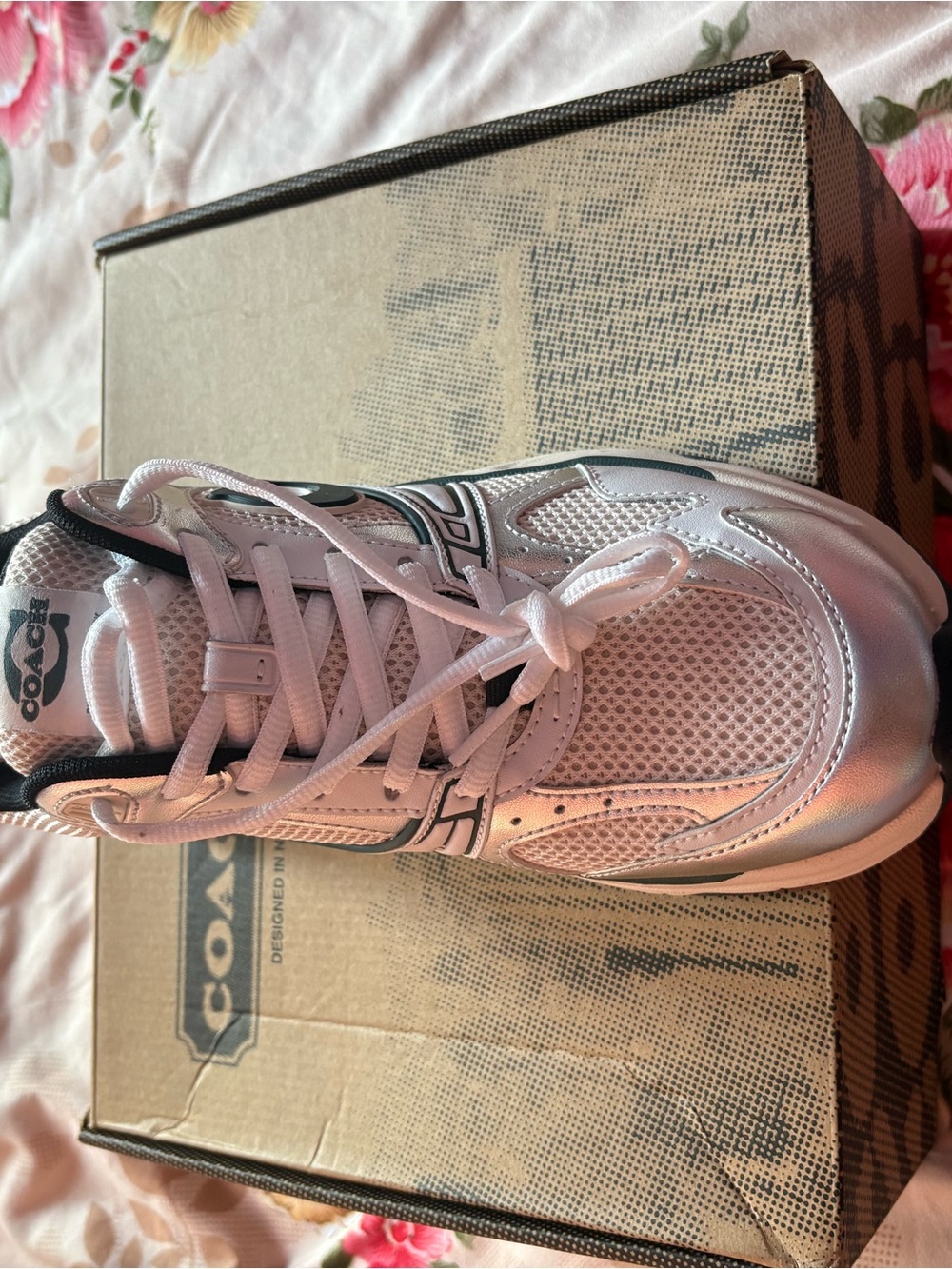 Coach White and Dark Green Men's Athletic Sneakers - Picture 3 of 7